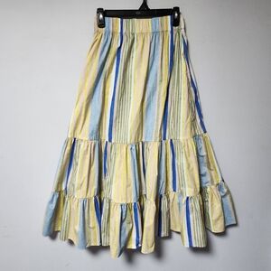 Cara Cara Basketweave Multi Stripe Midi Aline Ruffle Women's Skirt S